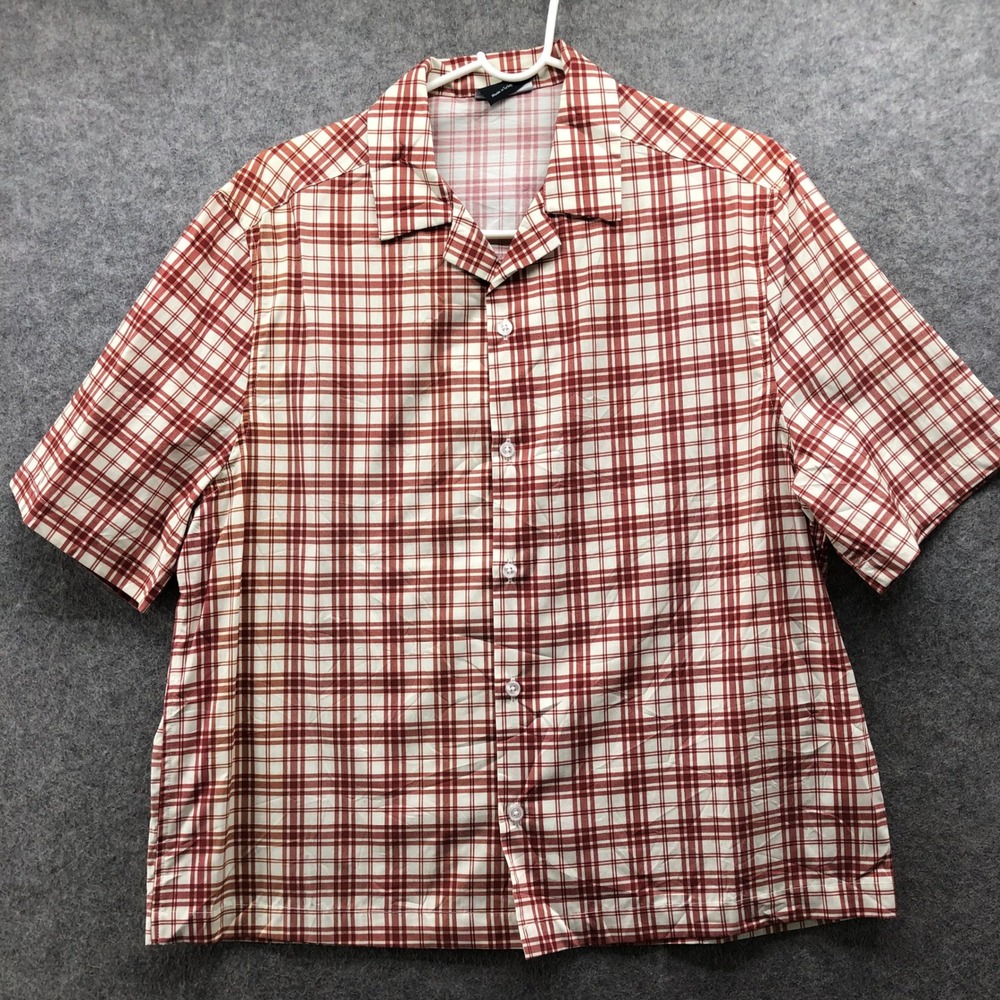 ASOS Oversized Camp Collar Plaid Shirt Mens S Brown Beige Relaxed Overshirt